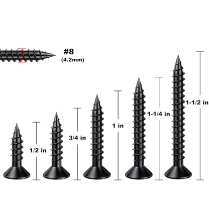 Wensilon (150Pcs) Black Wood Screw Quick Metal Self Tapping Flat Head with Drywall Plastic Anchors kit - size: Black Flat Head Wood Screws