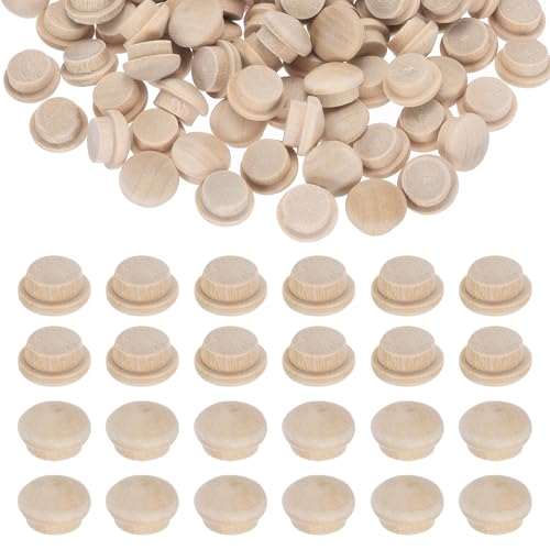 MECCANIXITY 200pcs Flat Head Wood Plugs 1/2" Screw Hole Cover Wooden Button