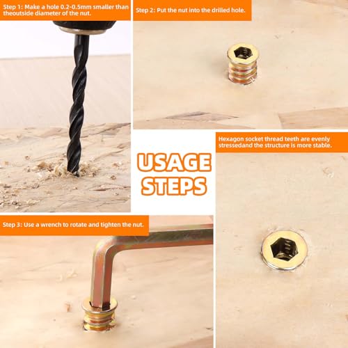 3/8-16 x 25mm Wood Inserts Bolt Furniture Screw in Nut Threaded Fastener Connector Hex Socket Drive for Wood Furniture, 25 PCS - size: 3/8-16 x 25mm
