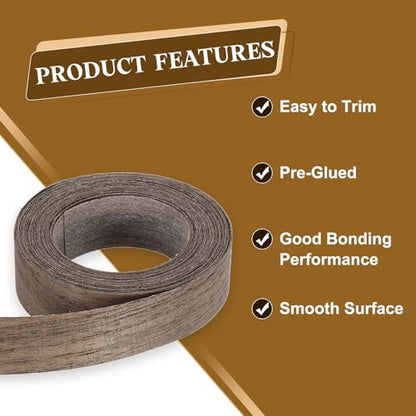 uxcell 7/8 Inch x 15ft Wood Veneer Edge Banding, Pre-Glued Flexible Black Walnut Edging Strips, Iron on with Hot Melt Adhesive Wood Tape for Cabinet Repair and Furniture Restoration - size: 7/8 Inch x 15ft