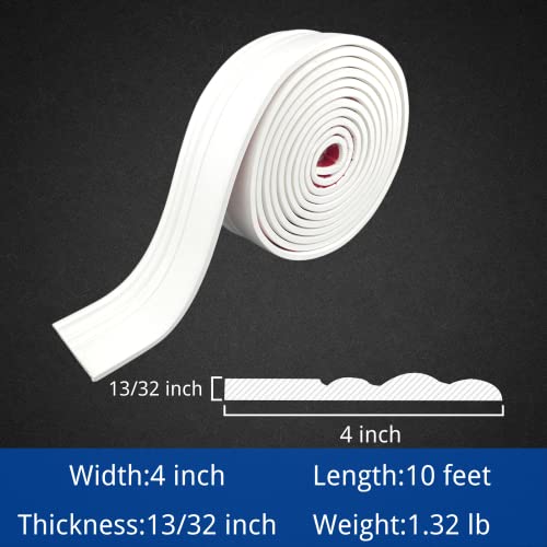 COUKIU Flexible Baseboard Molding Trim, Peel and Stick Rubber Wall Base Moulding Trim, 4 Inch x 10 Feet Self-Adhesive Vinyl Wall Base Cove Base (Pure White) - color: Pure White, size: 4in x 10FT