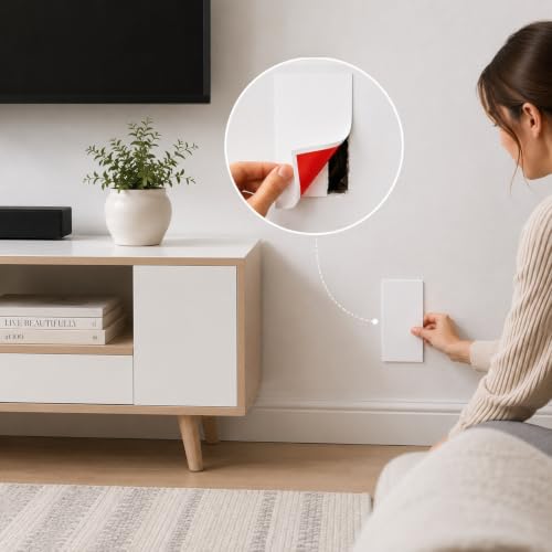 Rubber Bond Self-Adhesive Rubber Wall Outlet Cover Plate 5 Pack - Easy to Apply Peel & Stick Drywall Hole Patch - 5x3 Inch Screwless Blank Wall Plate Cover - Premium Rubber Wall Hole Cover (White) - color: White, size: 5x3 Inch Rectangular
