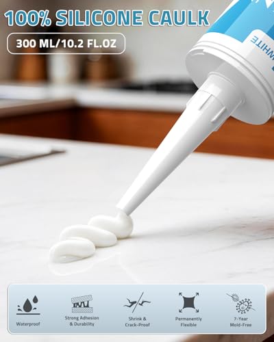 PAULINN 12 Packs White Silicone Sealant 100% Waterproof Silicone Caulk - color: White, size: 12 Packs