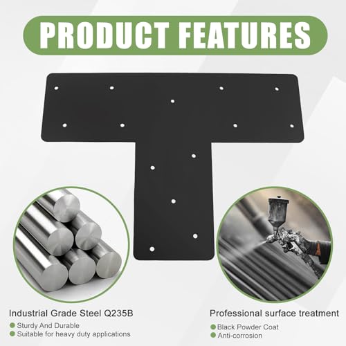 4 Pcs 16.9"x 12" T Post Brackets,Thickness 0.12" Mending Plates - size: 6"x 6"