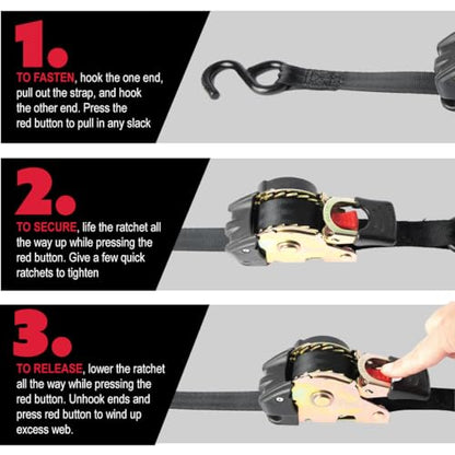 Erickson Pro Series Ratcheting Tie-Down Strap - Black, 1 in x 6 ft, 2 Pack - color: Black, size: 1in x 6ft