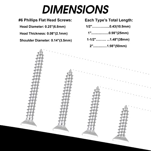 100 PCS #6X1 Stainless Steel Phillips Flat Head Wood Screws,Stainless Steel 18-8 A2(304) Screw,Home Screw Kit by QISHENG - color: Colorless, size: #6X1"