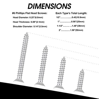 100 PCS #6X1 Stainless Steel Phillips Flat Head Wood Screws,Stainless Steel 18-8 A2(304) Screw,Home Screw Kit by QISHENG - color: Colorless, size: #6X1"