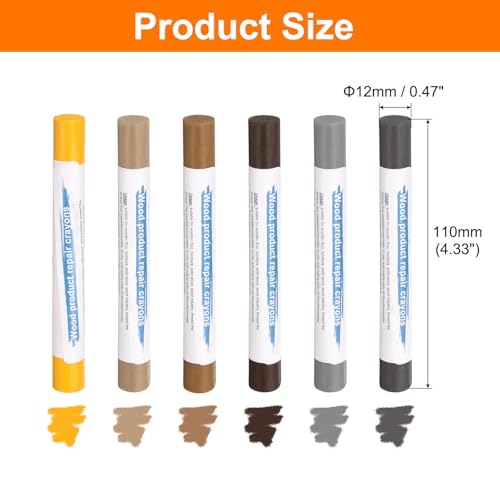 HARFINGTON Wood Filler Sticks 6 Colors Wooden Wax Touch Up Furniture Repair Crayons for Lemon Yellow, Pink Oak, American Yellow Oak, English Gray, Dark Iron Gray, Medium Brown - color: Lemon Yellow Series