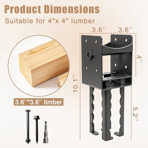 4x4 Concrete Post Anchors 4-Pack, Heavy-Duty Carbon Steel Post Brackets