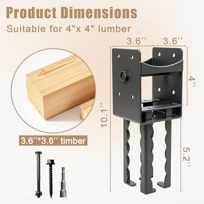 4x4 Concrete Post Anchors 4-Pack, Heavy-Duty Carbon Steel Post Brackets