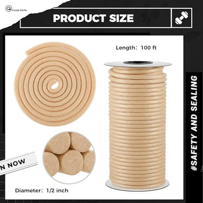 MotiMind Foam Backer Rod for Gap, 1/2 Inch X 100 ft, Sandy, 1 Roll - color: Sandy, size: 1/2 Inch X 100 ft