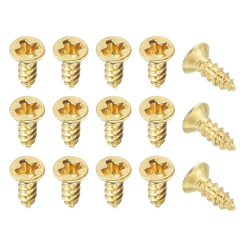 Brass Wood Screws Self Tapping Screws, M2 x 6 mm Flat Cross Head Fit for Door Hinges Electronics Furniture (100 Pack, Gold Tone) - size: M2 x 6 mm