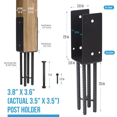 4x4 U-Shape Post Base Heavy Duty Wet Concrete Holder (Black - Set 1) - size: 4IN, style: Set 1