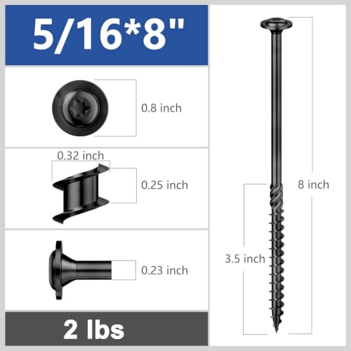 Wensilon 5/16x8 Black Zinc Lag Screws,19PCS 2lbs 8x200mm, Structural Wood Screw - color: Black, size: 5/16x8"