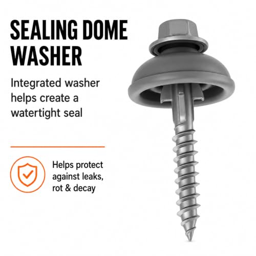 Polycarbonate Tapping Screws for Wood – 2" Outdoor Screws with Expansion Cutters & Sealing Dome Washers – Waterproof, Anti-Corrosion – Fencing & Exterior Projects 50 Pack
