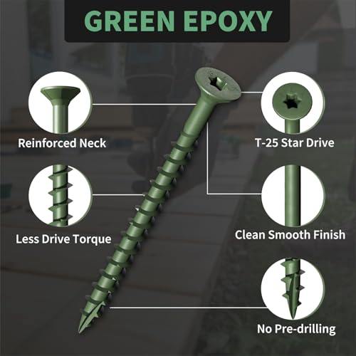 Deck Screws 2-1/2 Inch, 310PCS, FIXLINK #10 x 2-1/2" Wood Screws, Green - color: Green, size: #10 x 2-1/2"