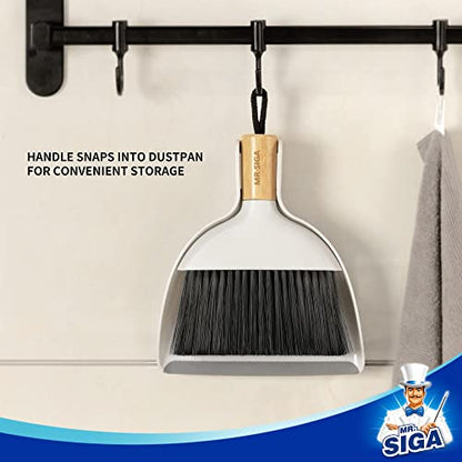 MR.SIGA Mini Dustpan and Brush Set, Bamboo Handle, White, 1 Set - color: White