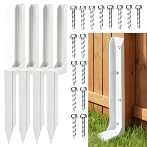 Fence Post Repair Kit, Heavy-Duty Fence Stabilizer, White, 4-Pack - color: White 4 pack