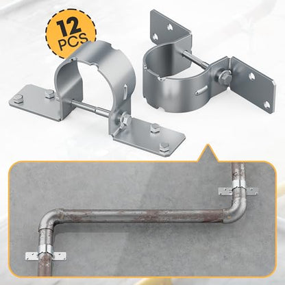 12 PCS Fence Post Brackets, 2-3/8 Steel to Wood Fence Bracket, Fence Brackets for Metal Posts, Galvanized Pipe Grip Tie Fence Post Repair with Screws - size: 2-3/8" Fence Bracket