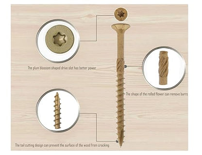 LBY 100pcs Deck Screws, # 8 × 2'' Heavy-Duty Outdoor Wood Screws, Alloy Steel, Galvanized & Rust-Resistant with Road Rust Treasure Technology, Star Bit, (Golden) - size: # 8 × 2''