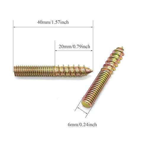 12 Pack M6 x 40 Hanger Bolts 40mm(1.57") Double Headed Bolts 6mm(0.24") Wood Dowel Screw Self-Tapping Screw Hanger Bolts for Furniture Screws Double Screw Threaded Rods Bolt 40mm Length - size: M6X40-12PCS