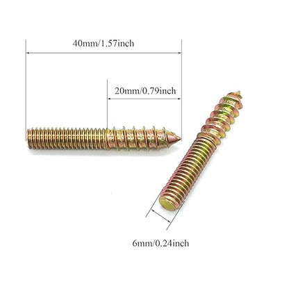 12 Pack M6 x 40 Hanger Bolts 40mm(1.57") Double Headed Bolts 6mm(0.24") Wood Dowel Screw Self-Tapping Screw Hanger Bolts for Furniture Screws Double Screw Threaded Rods Bolt 40mm Length - size: M6X40-12PCS