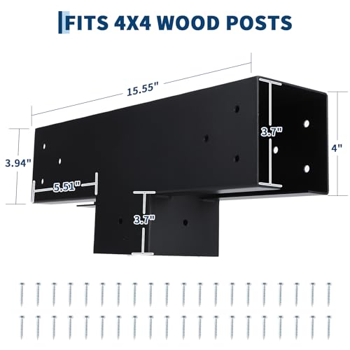 3-Way T-Shaped Pergola Brackets Kit, 2Pcs Post and Beam T Brackets Woodwork Brackets with Screws for 4x4 Pergola Kit, Heavy Duty Wood Beams for Patio Pergola,Log Cabins,Gazebo(Actual:3.7"x3.7") - size: 2PC T-Shape(4*4)