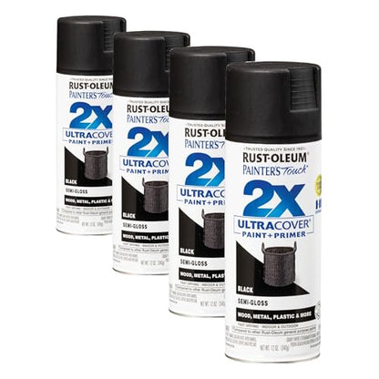 Rust-Oleum 334097 Painter's Touch 2X Ultra Cover Spray Paint, 12 oz, Semi-Gloss Black (Pack of 4) - color: Semi-Gloss Black, size: 12 Ounce (Pack of 4)