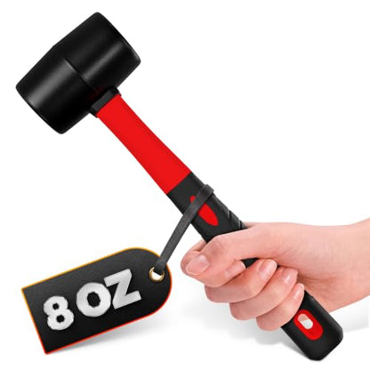 Rubber Mallet Hammer 8 Oz (0.5 lb), Soft Face Non-Marring Head - color: Red