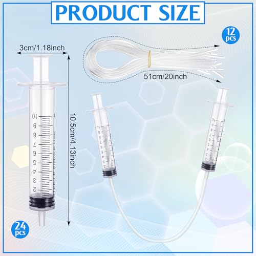 Threlaco 24 Pcs Hydraulic and Pneumatic Kit 10ml Plastic Syringe with 12 Pcs 20in Vinyl Handy Tubing for Science and Engineering Projects for Back to School Classrooms Scientific Labs