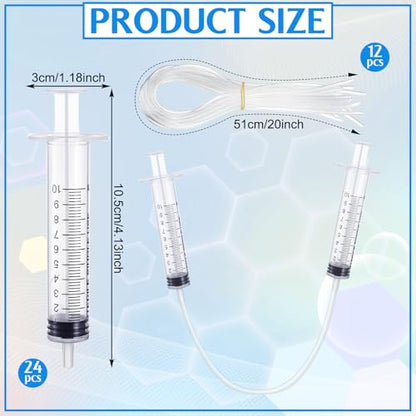 Threlaco 24 Pcs Hydraulic and Pneumatic Kit 10ml Plastic Syringe with 12 Pcs 20in Vinyl Handy Tubing for Science and Engineering Projects for Back to School Classrooms Scientific Labs