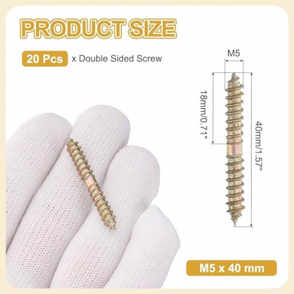MECCANIXITY 20 Pcs Double Ended Screws, M5 x 40 mm Carbon Steel Hanger Bolts, Self-Tapping Wood Dowel Screws for Wood Joint Furniture, Color Zinc - size: M5 x 40 mm