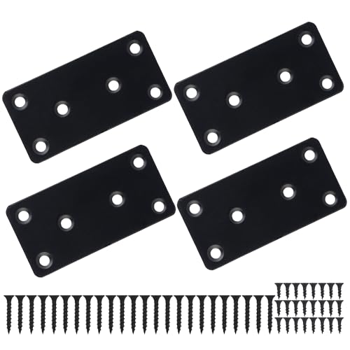 4 Pcs Flat Mending Plate, 1.5''x3.1'' Black Stainless Steel Metal Flat Straight Brace Bracket, Fixing Brace Joining Plates for Furniture, Wood, Shelves, Cabinet with 2 Different Lengths of Screws - size: 4pcs-40x80mm/1.57x3.15''