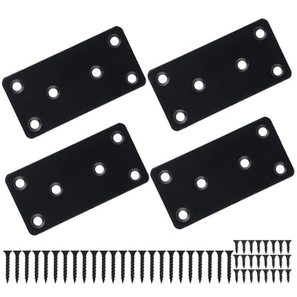 4 Pcs Flat Mending Plate, 1.5''x3.1'' Black Stainless Steel Metal Flat Straight Brace Bracket, Fixing Brace Joining Plates for Furniture, Wood, Shelves, Cabinet with 2 Different Lengths of Screws - size: 4pcs-40x80mm/1.57x3.15''