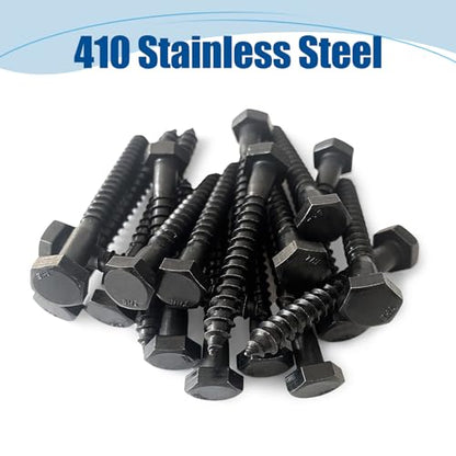 1/4″×1″ Hex Head Lag Screws (20 Sets), 304 Stainless Steel 18-8, Black, Heavy Duty Lag Bolts Wood Screws, with Flat Washer, Containing 1 Hexagonal Socket Wrench