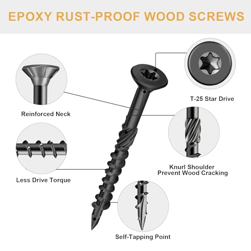 Deck Screws 2 Inch, Wood Screws #8×2", 106 Pcs Black - color: Black, size: #8×2"