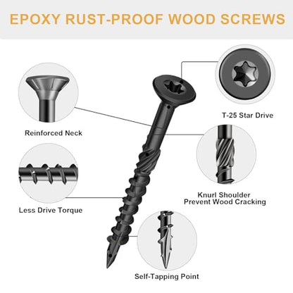 Deck Screws 2 Inch, Wood Screws #8×2", 106 Pcs Black - color: Black, size: #8×2"