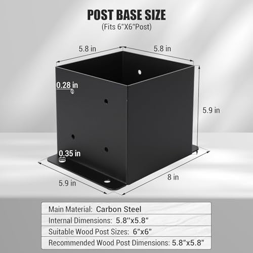 4-Pack 6x6 Post Base Brackets, Metal Anchors with Hardware for Decks - color: Black 4 PCth Interior Base)