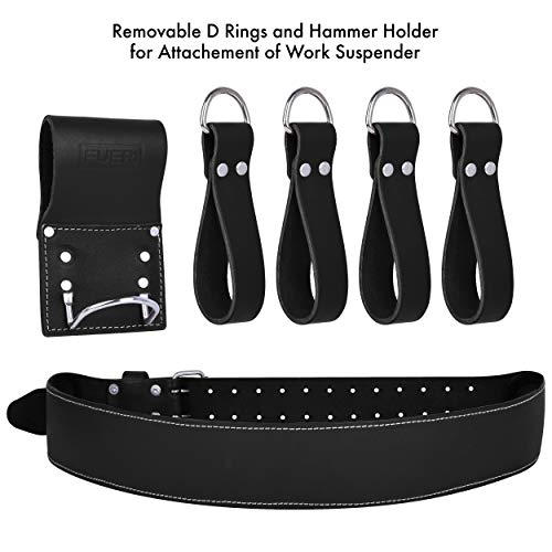 FUERI Construction Tool Belt Tool Rig for Men & Women, Leather Utility Belt Organizer with 17 Pockets, Full-Grain Leather, Double stitching and rivet reinforcement. - color: Black Tool Belt