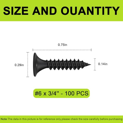 #6 x 3/4" Black Wood Screws, 100pcs Flat Head Phillips Self Tapping Screws - color: Black, size: #6-3/4" - 100PCS
