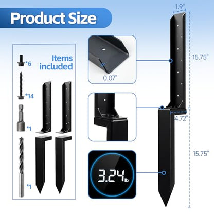Fence Post Repair Kit, 33.6" Height Upgraded 2.5" Width Heavy Duty Fence Post Repair Stakes, Thickened Anchor Ground Spike for Repairing Tilted/Broken Wood Posts (2)