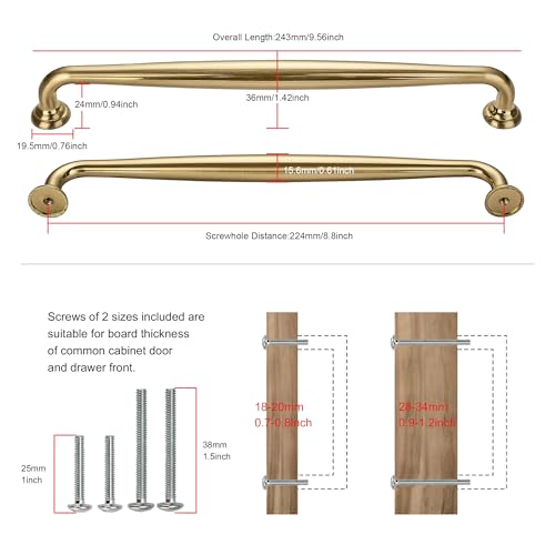 TUNNY 5 Pack Cabinet Handles-8.81"/224mm Screw Spacing Champagne Bronze Furniture Hardware Handles for Kitchen Cabinets Bedroom Dresser Wardrobe Cabinet Pulls - color: Champagne Bronze, size: 8.81"(224mm)Hole Center-5Pcs