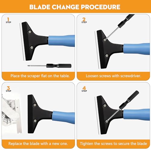 4-Inch Razor Blade Floor Scraper, Long Handle Heavy Duty 37-51.5 Inch - size: 37in