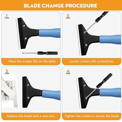 4-Inch Razor Blade Floor Scraper, Long Handle Heavy Duty 37-51.5 Inch - size: 37in