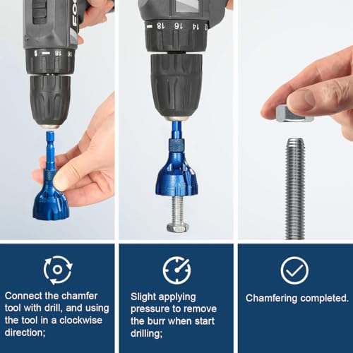 Deburring External Chamfer Tool with Carbide Blades, Hex Shank Deburring Tool, Bolt Thread Repair with Quick Release Shank(2 Size)