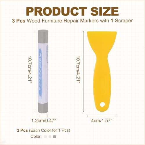 PATIKIL 3Pcs Wood Furniture Repair Markers with Scraper, 3 Colors-4 - color: White/Warm White/Light Luxury Gray