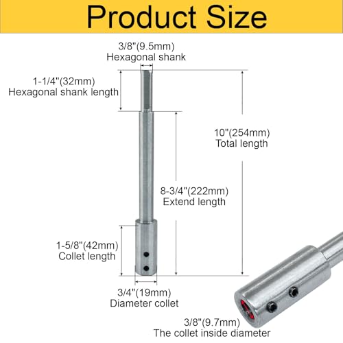 Litoexpe 10" Extra Long Forstner Bit Extension - size: 10Inch Extra Long for 3/8" Shank