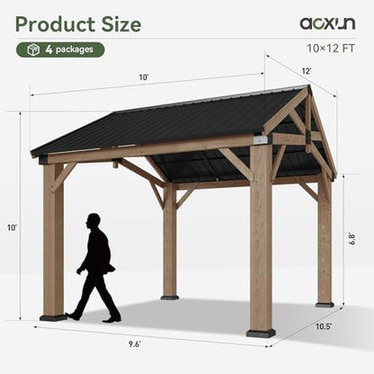 Aoxun 10' x 12' Wood Gazebo with Galvanized Steel Gable Roof, Gray - color: Taupe Gray, size: 10' x 12'