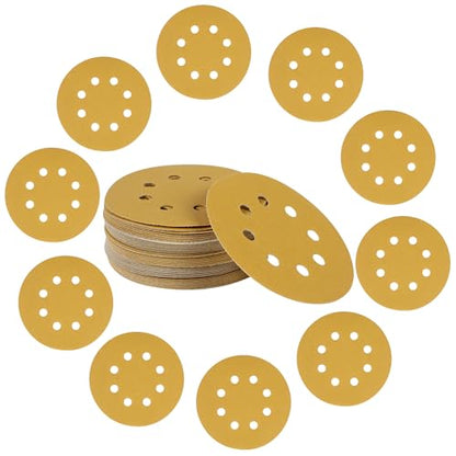 5-Inch 8-Hole Hook and Loop Gold Sanding Discs, Pack of 50 Sandpaper, 150-Grit