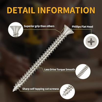 Wood Screws #9 X 3 Flat Head Phillips Screws 300 Pcs Coarse Thread Self Tapping Screws, Satin Nickel - color: Satin Nickel, size: #9 X 3"